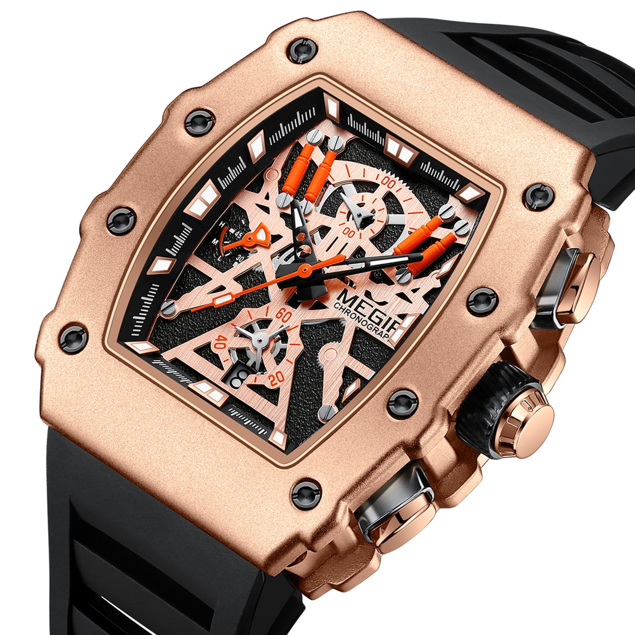 MEGIR Luxury Outdoor Sport Wristwatch for Men Silicone Strap Waterproof Calendar Watch Quartz Clock