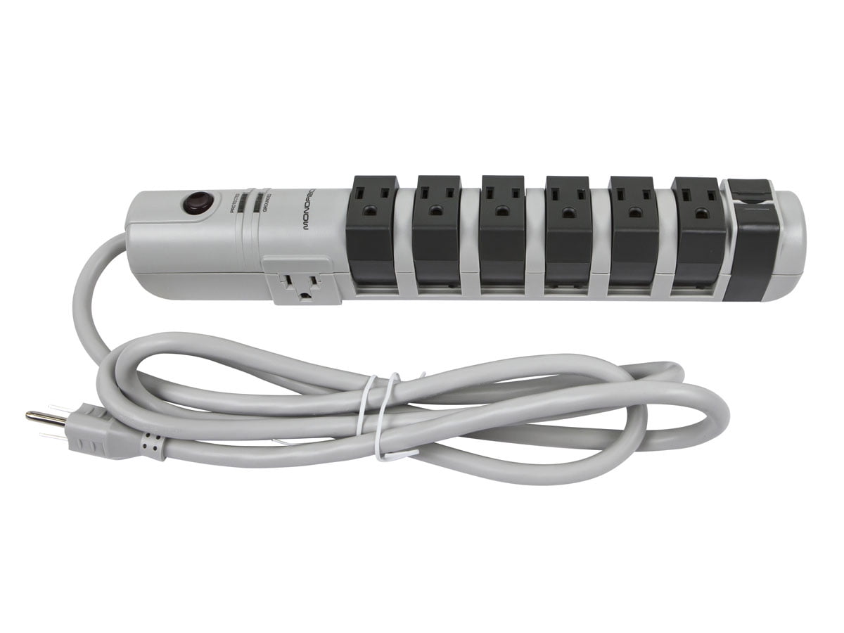 Monoprice Power & Surge - 8 Outlet Rotating Surge Strip - Gray | UL Rated 2, 160 Joules with Grounded and Protected Light Indicator
