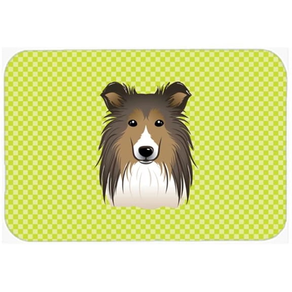 Checkerboard Lime Green Sheltie Mouse Pad, Hot Pad Or Trivet, 7.75 x 9.25 In.