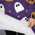 thumbnail image 3 of Oversized Wearable Blanket Hoodie,Halloween Ghost Pumpkin Pattern Sherpa Blanket Hoodie with Super Pockets,Super Warm Fuzzy Pullover for Women & Men, 3 of 6