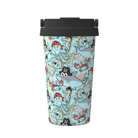 

Qekee Cartoon Pirate Print Insulated Coffee Mug Coffee Tumbler Cup Thermos Mug Water Bottle with Handle & Flip