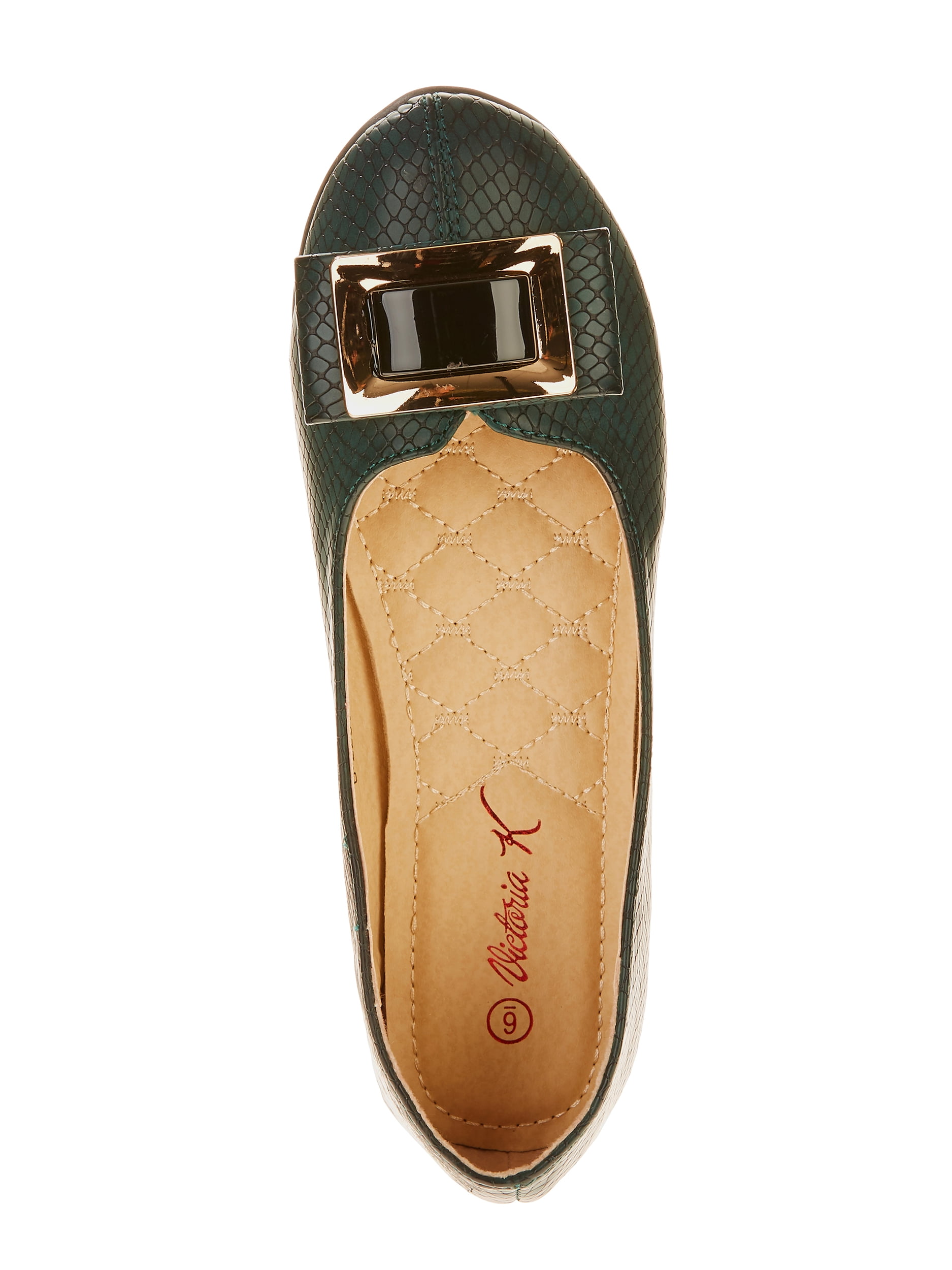Victoria K Women's Croc Textured With Onyx Bow Ballet Flats