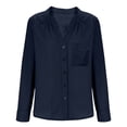 thumbnail image 3 of Vinsonshop Women Button Down Shirt V Neck Loose Casual Collared Blouses Business Casual Outfits for Women Cute Work Outfits Clothes Solid Color Spring Blouses Navy XXL, 3 of 7