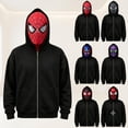 thumbnail image 5 of Unisex Spider Hero Mask Hoodie, Black Hooded Sweatshirt with Spider Web Graphic Face Cover for Halloween Cosplay Themed Party, 5 of 8
