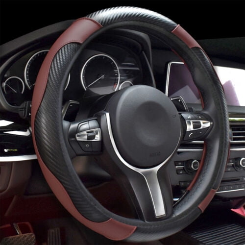 Elegant Choise 15" Carbon Leather Steering Wheel Cover - Breathable Anti-Slip Wrap for Enhanced Grip & Comfort