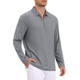 thumbnail image 4 of INSPIRE CHIC Men's Textured Polo Shirts Long Sleeve Quarter Zip Golf Top S Gray, 4 of 6