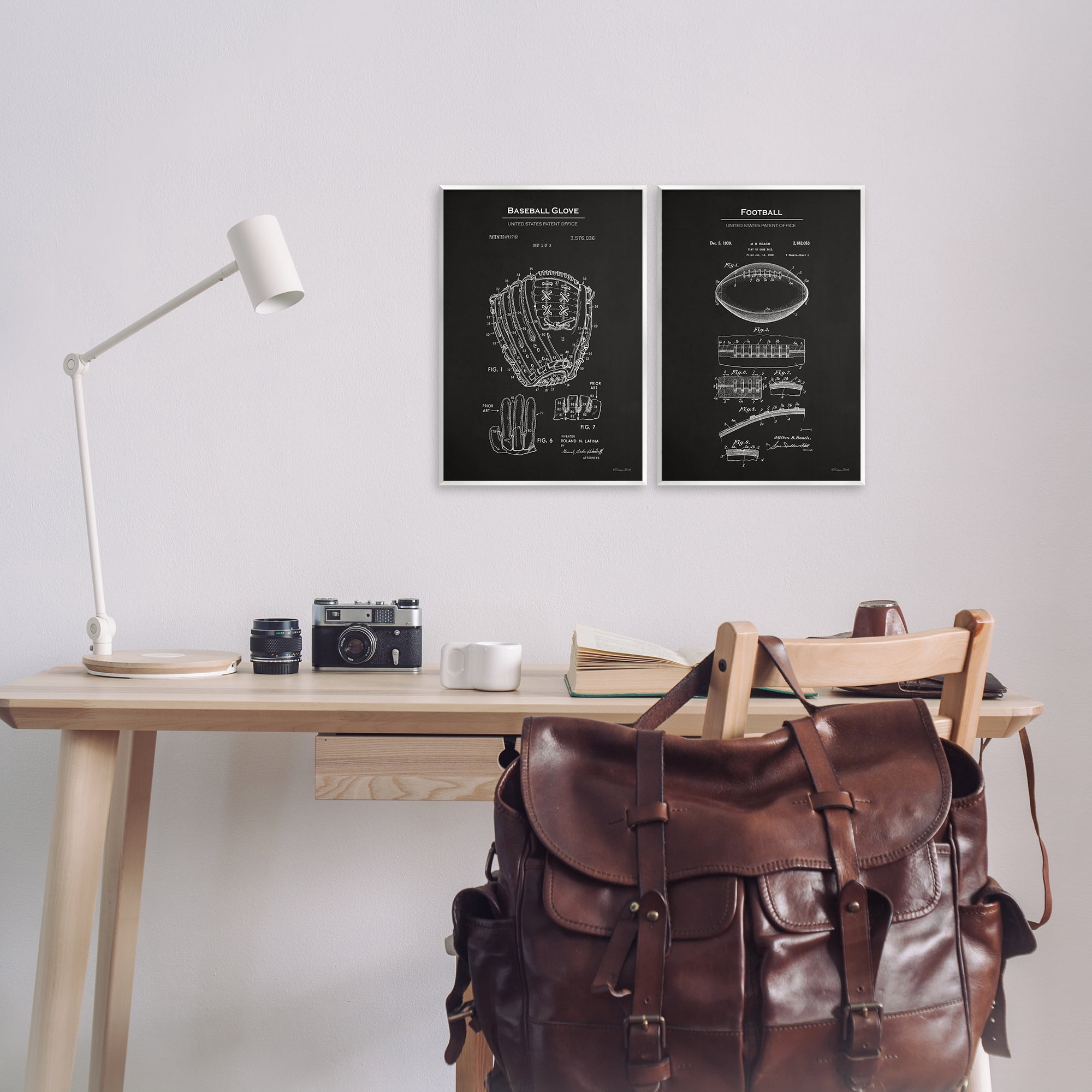 Stupell Industries Football Baseball Glove Patent Education Painting Unframed Art Print Wall Art, 11 x 14, Set of 2