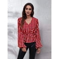 thumbnail image 5 of Women'S Long Sleeve Top Thin Pullovers V Neck - Sleeve Babydoll - Polyester Pull over Red Grid S, 5 of 9