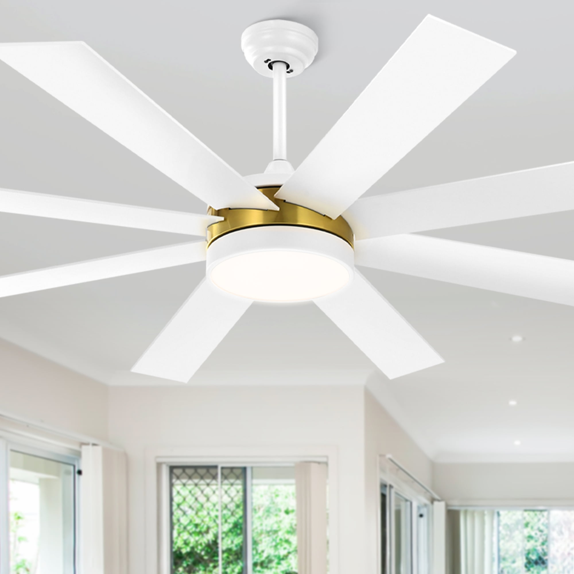 DWVO 60in Ceiling Fan with Light and Remote, Modern Fan Light With 8 Blades,6 Speeds - White & Gold