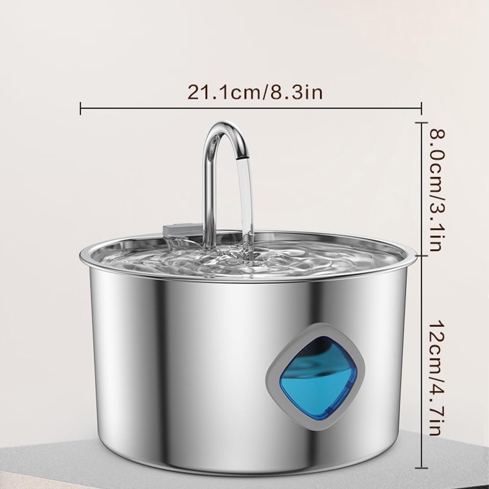 2026 New Water Fountain, 3.2l/108 oz Cat Filtered-Water Fountain, Stainless Steel Dogs Fountains with Visual Level & Quiet Pump
