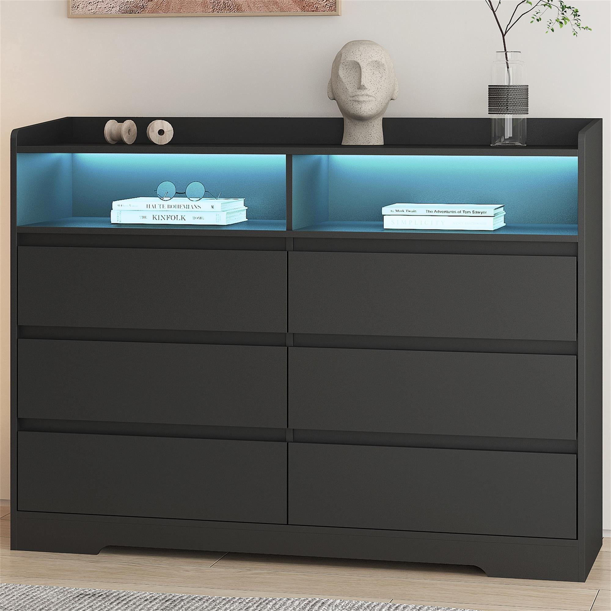 Kadyn Sideboard Storage Cabinet, Chest of Drawers for Living Room, Dresser with LED Lights, Black