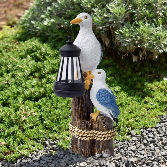 YardVibe Seagull Garden Statue with Solar Lantern - 11.4“ Large Outdoor Solar Lights Seagulls Figurine for Outside, Yard, Patio, Lawn Decor, Housewarming Gifts for Women, Mom