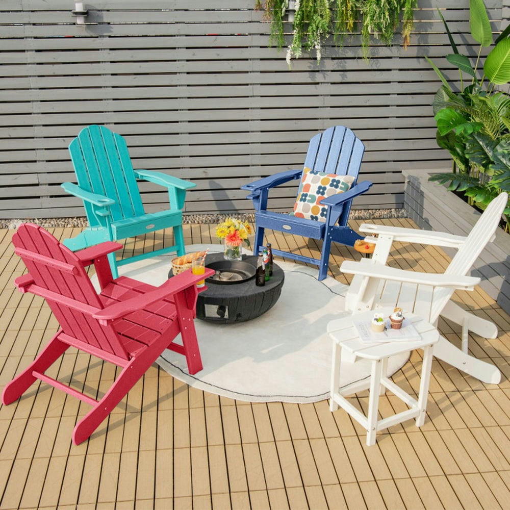 YYAo Outdoor Adirondack Chair with Built-in Cup Holder for Backyard Porch-Red