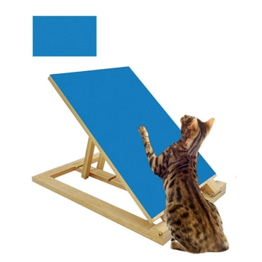 Hamiledyi Tilted Cat Nail File Scratcher with Ramp Vertical Cats Claw Scratching Board with Replaceable Sandpaper 3 Adjustable Height Wooden Kitten Scratch Manicure for Kittens Blue