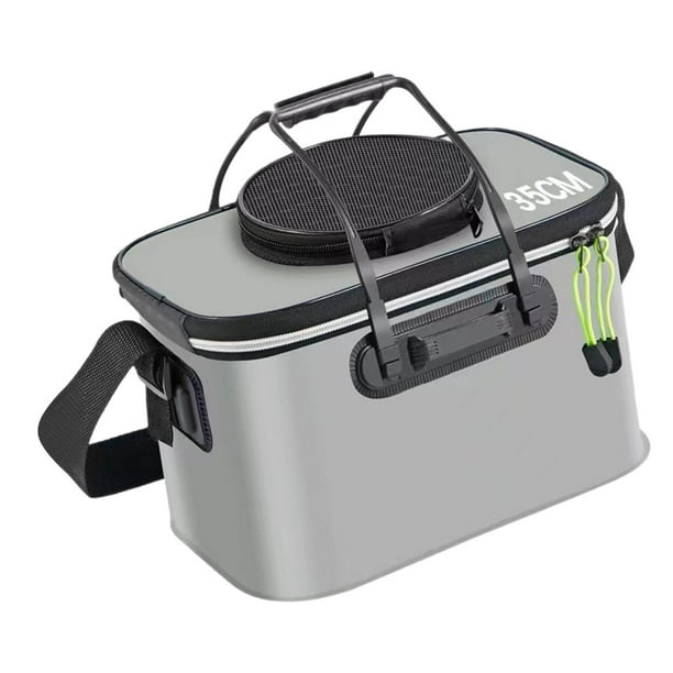 Cubo de pesca plegable con asas, multifuncional, impermeable, con asas para el hombro. gris