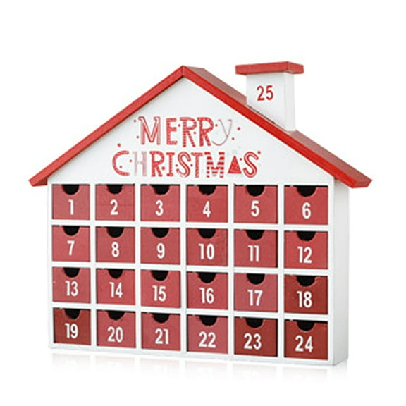 Acahhotxx Christmas Wooden Advent Calendar House with Drawers LED Lighted Countdown Decor