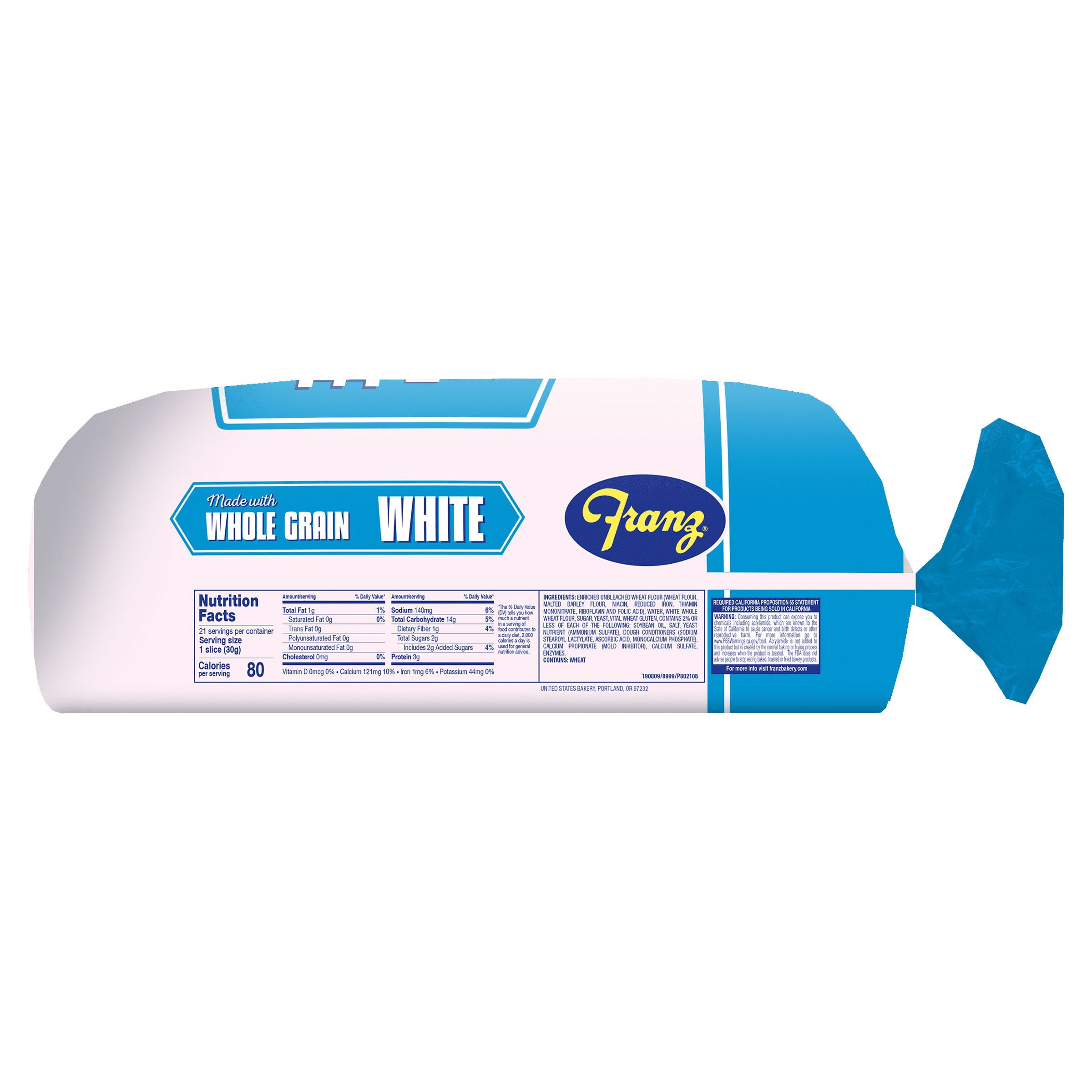 Franz Bakery Whole Grain White Bread Loaf 22.5 oz, 6g Whole Grains