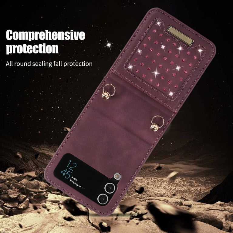★DESIGN SKIN★ Galaxy Z Flip 4 Crossbody Pocket Case Light Galaxy Z Flip 4 Case with Shoulder Strap Lanyard, Allytech