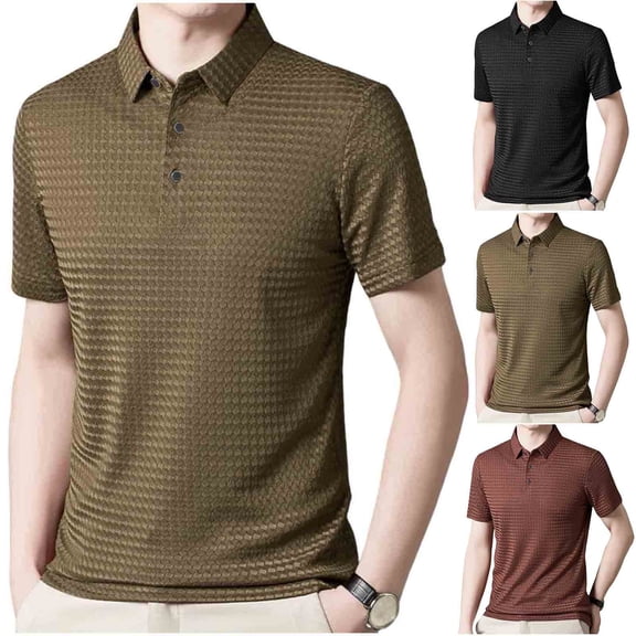 Mens Bubble Jacquard Polo Shirt Super Stretch Cool Quick Dry Short Sleeve Golf Polo Shirts for Men Red