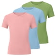 thumbnail image 2 of ITSAME 3 Pack Girls Crewneck T-Shirts Stretch Slim Ribbed Knit Tees Summer Basic Casual Tops Pink Size 7-8, 2 of 5