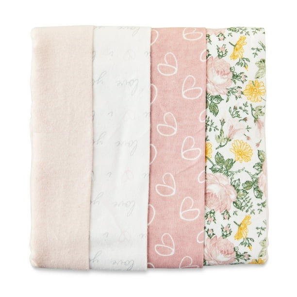 Parent's Choice Cotton Flannel Receiving Blankets, Floral, Pink, 4Pack