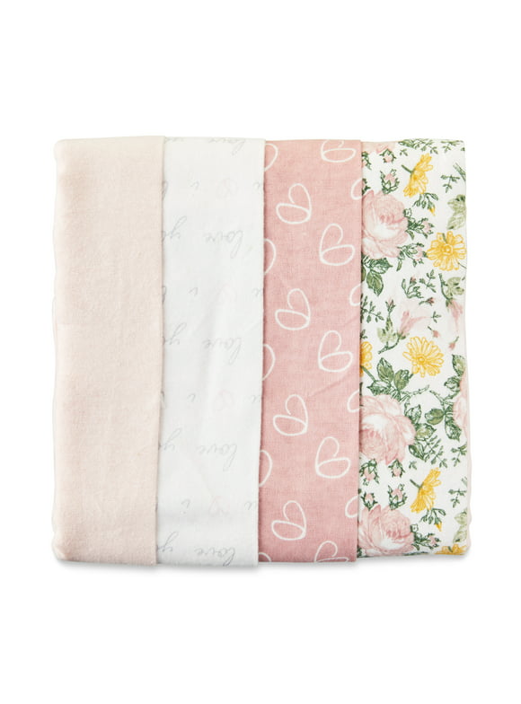 Parent's Choice 4-Piece Cotton Flannel Baby Blankets, 30"x30", Pink