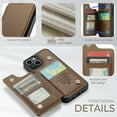 thumbnail image 2 of for iPhone 15 Plus Premium PU Leather Back Case, Multiple Card Slots Design, Double Magnetic Clasp Study Kickstand RFID Blocking Classic Phone Cover for iPhone 15 Plus, Brown, 2 of 9