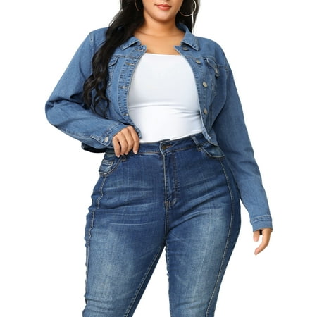 MODA NOVA Juniors Plus Size Jean Button Outfits Fashion Cropped Denim Jackets