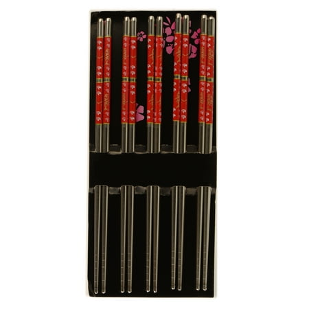 

[15 PAIRS] Premium Red Flower Reusable Stainless Steel Chopsticks - Metal Stainless Steel Chopsticks Set - Great for Dinner Kitchen Ramen Dishwasher Safe by EcoQuality (8.8 inches)
