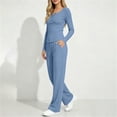 thumbnail image 4 of Aofany Womens 2 Piece Sets Long Sleeve Wide Leg Tracksuits Casual Lounge Fall Outfits Solid Color Matching Sets, 4 of 5