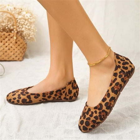 

Cathalem Ladies Fashion Leopard Flock Round Head Shallow Flat Sole Comfortable Casual Womens Casual Slip on Shoes with No Back Brown 6.5