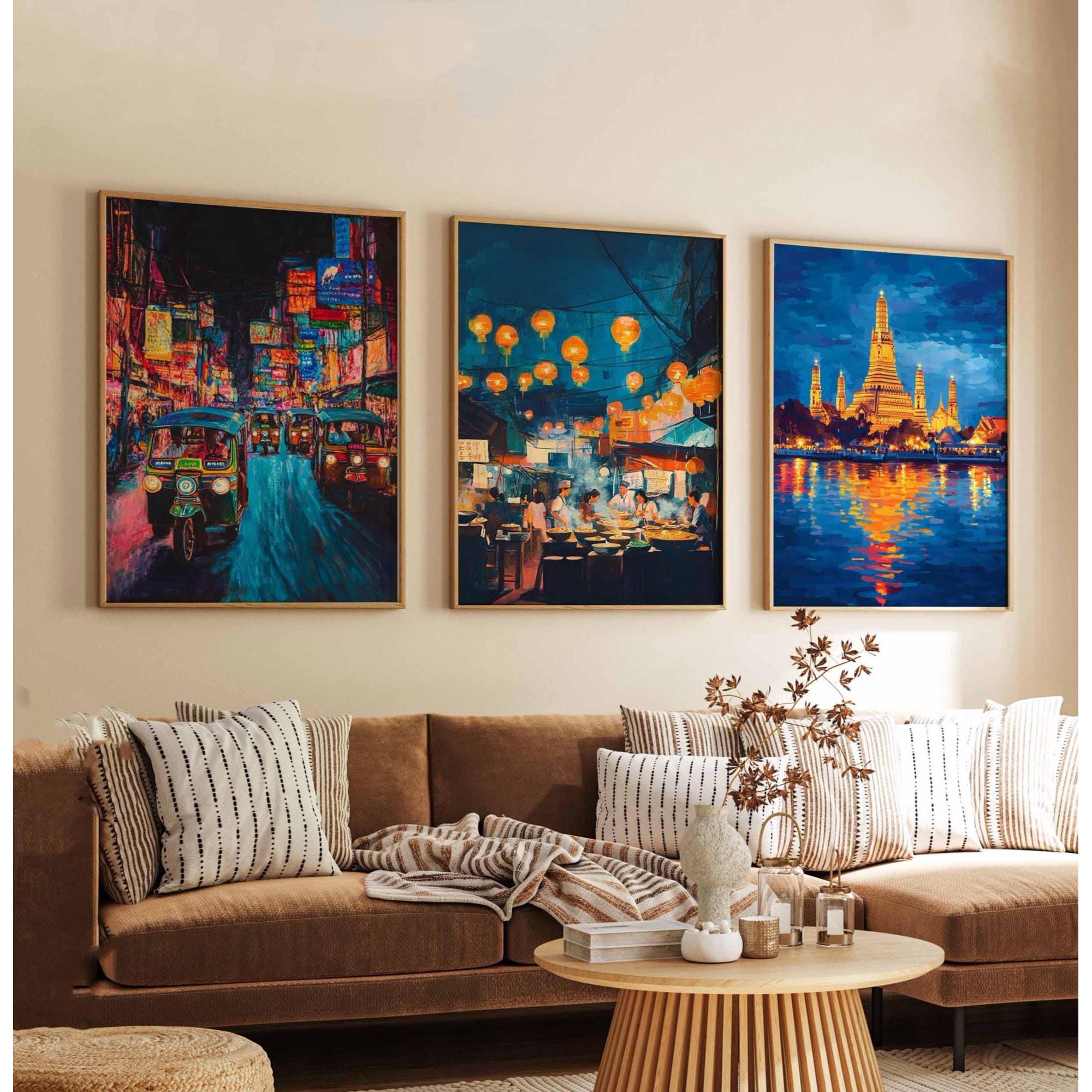Bangkok Posters Thailand Travel Posters Bangkok Skyline Wall Art Cityscape Prints Bangkok Poster Decor, Set 3, Poster Only