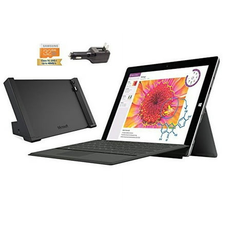 Microsoft Surface 3 Bundle - 5 Items: 128GB Wi-Fi Only Quard-Core 10.8-Inch Tablet, Original Black Keyboard, Surface Dock, Samsung 32GB SDHC Card and 2-in-1 Travel Charger