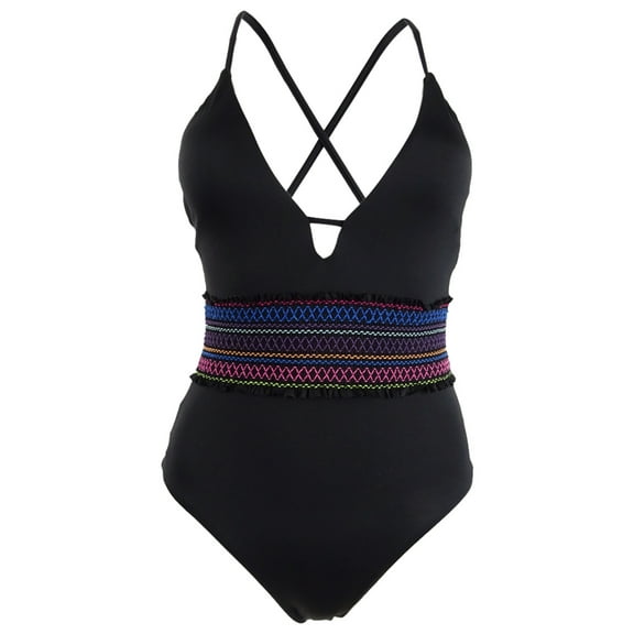 Bar III Women's  Smocked One-Piece Swimsuit (Black, XS)