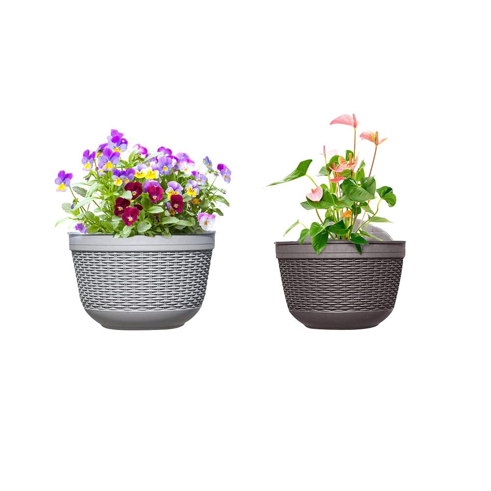 Set of 2 Pcs Hanging Planters Outdoor Hanging Basket Plastic Flower Pot Plants Holder Hanger for Balcony Fence Wall Mounted