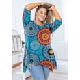 thumbnail image 6 of SHOWMALL Plus Size Tunics for Women 3/4 Sleeve Blouse Swing Top Floral Mix Blue 1X Clothing Crewneck Maternity Loose Fitting Clothes, 6 of 8