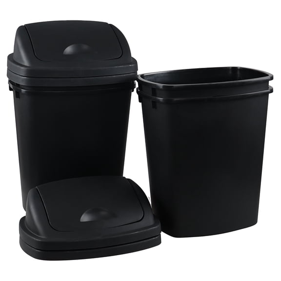 Leendines 6 Gallon Swing Top Trash Can, 4 Pack Plastic Garbage Bin with Lid, Black