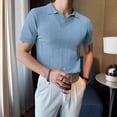 thumbnail image 2 of JTieacloth Mens Collar Shirt Men's Summer Fashion Casual Short Sleeved Tops Solid Color Cardigan Tight Shirt Men's Clothing Blue XXL, 2 of 7