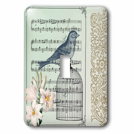 Musical Bird on Bird Cage with Lilies- Vintage Art single toggle switch lsp-79216-1