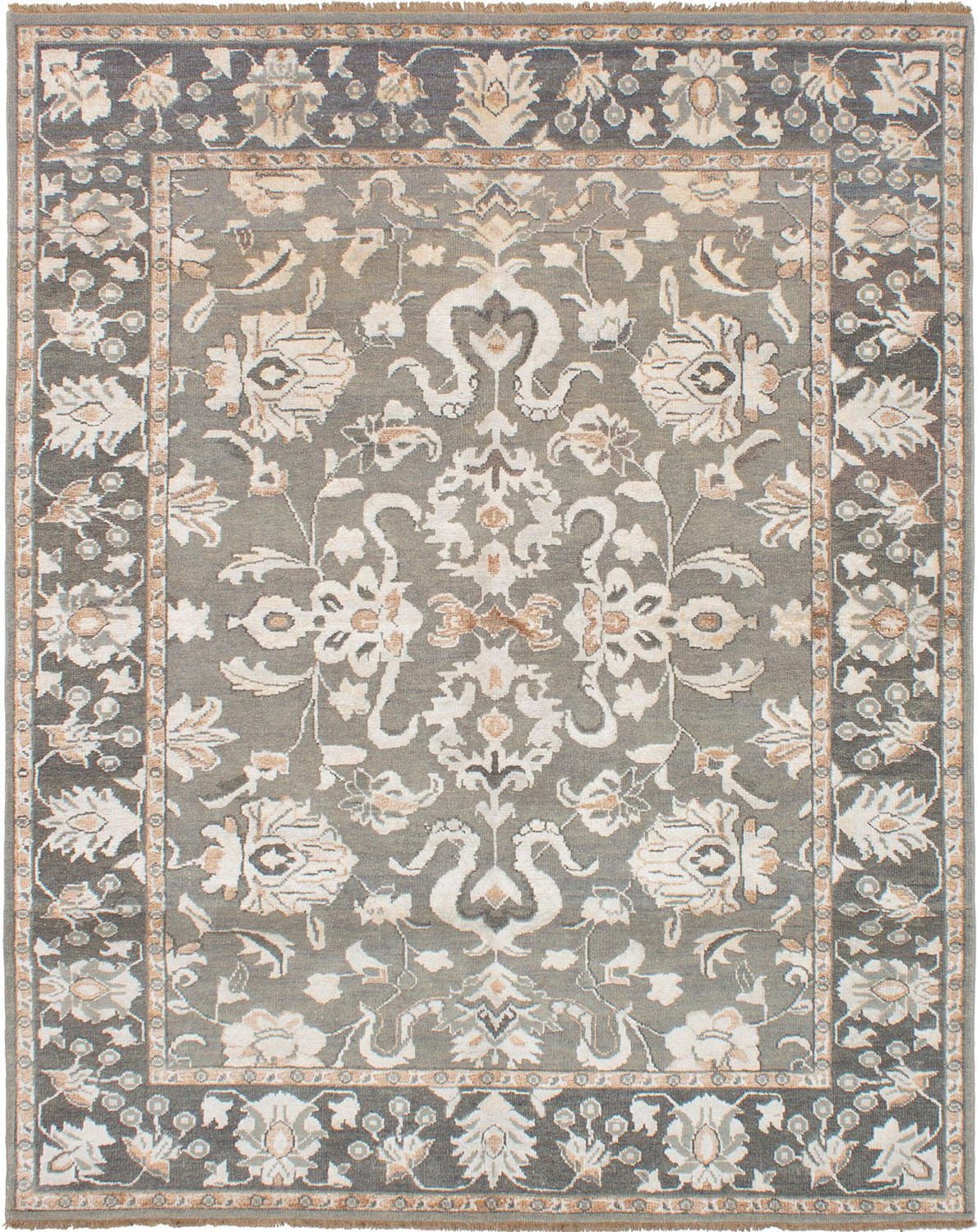 ECARPETGALLERY 7'11" x 9'11"  Floral Jules Oushak Hand-knotted Area Rug for Living Room, Dining Room and Bedroom in Grey