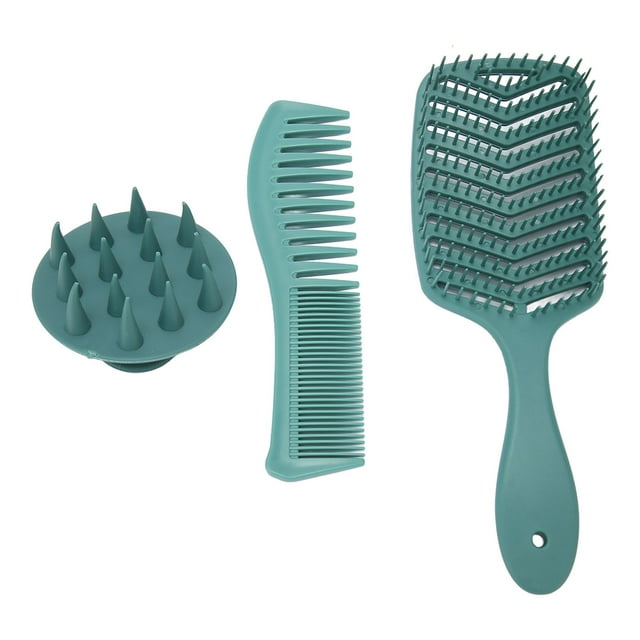 Ensemble Peigne à Cheveux en Silicone Démêlant Portable pour Cheveux Bouclés Secs Humides Vert