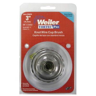 Vortec Pro Knot Wire Cup Brush, 3 In Dia., 5/8-11 Arbor, .02 In Carbon Steel Wire | Bundle of 2 Each