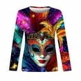 thumbnail image 4 of LEKWK Mardi Gras Shirts for Women Intricate Mask Graphic Slim Fit Long Sleeve Tops Crew Neck Casual Daily Trendy Tops Outfits, 4 of 5