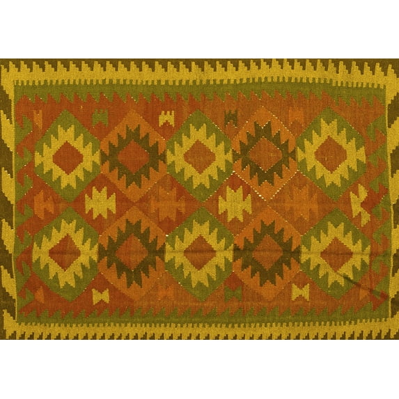 Ahgly Company Machine Washable Indoor Rectangle Oriental Yellow Traditional Area Rugs, 2' x 3'
