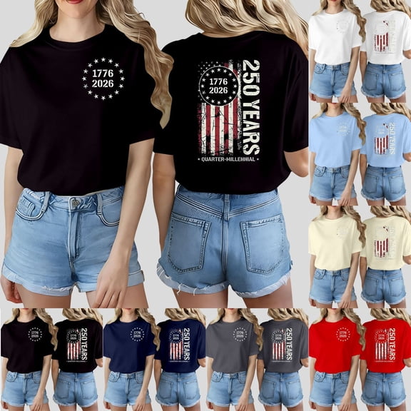 ibiyuan Usa 250th Anniversary Shirt Womens T Shirts Graphic Crew Neck 250 Anniversary Usa Short Sleeve Clothes Independence Day Funny Shirts Cute Tops for Women