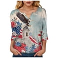 thumbnail image 6 of GEWSEY 2026 USA 250th Anniversary T Shirt Women – Patriotic American Flag V-Neck Top 3/4 Sleeve Independence Day Gift (Khaki, M), 6 of 8