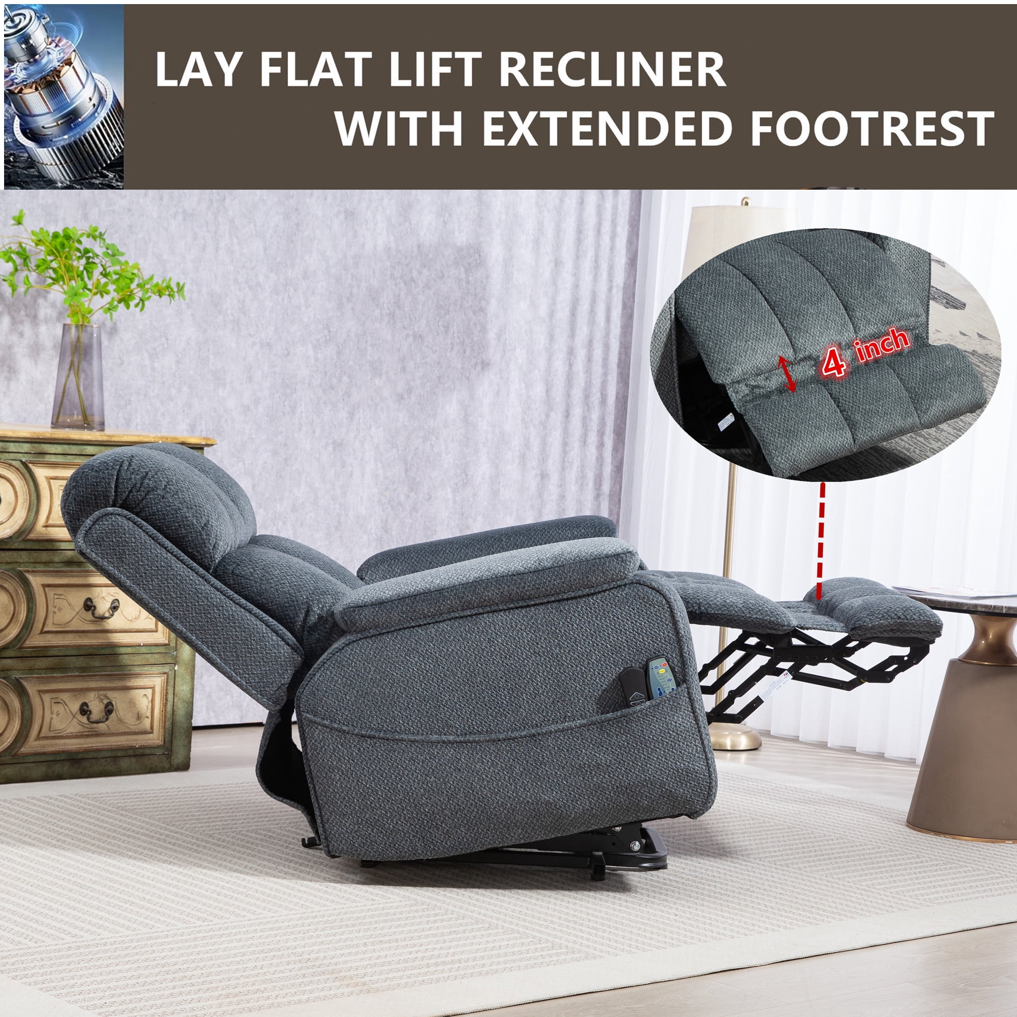 LITVZ Power Lift Recliner Chairs for Elderly Big Man 400lbs, Oversized Lay Flat Recliner with Heat & Massage, Extended Footrest and Side Storage Cup Holder for Adults Seniors