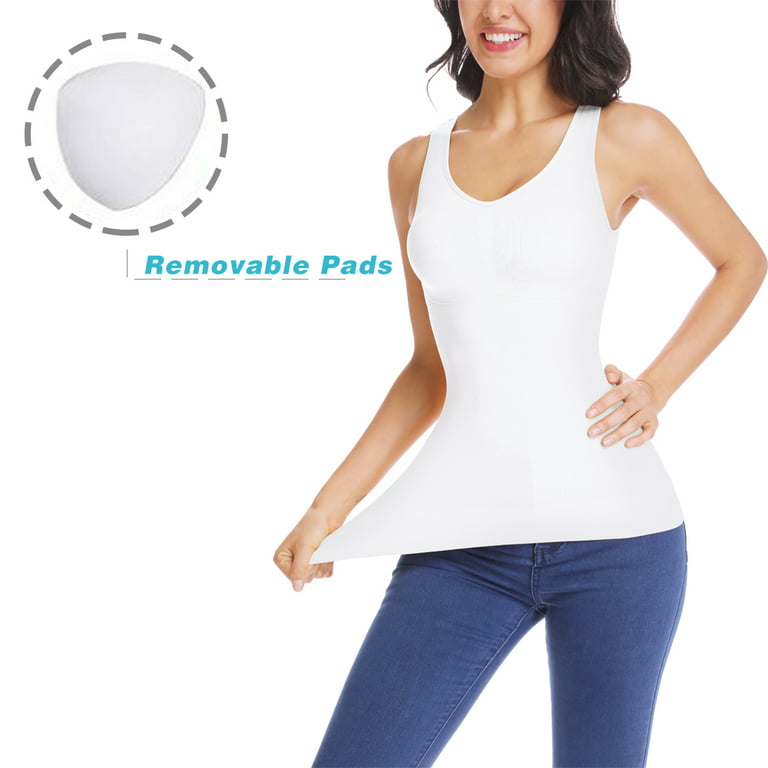Joyshaper Women Shapewear Tank Tops Tummy Control Compression Shapping Vest Padded  Bra Seamless Undershirt White S 