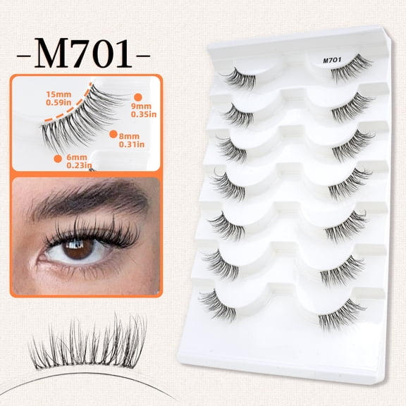 7 Pairs False Eyelashes, Half-Length Cross Design, Eye-End Lengthening, Natural & Dense Nude Makeup Cat Eye Lashes for Festivals, concerts or parties