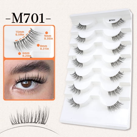 7 Pairs False Eyelashes, Half-Length Cross Design, Eye-End Lengthening, Natural & Dense Nude Makeup Cat Eye Lashes for Festivals, concerts or parties